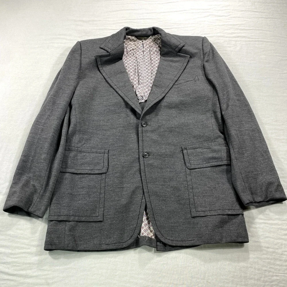 VINTAGE Cricketeer Blazer Mens 44R Gray Double Knit Polyester Sport Coat Jacket‎